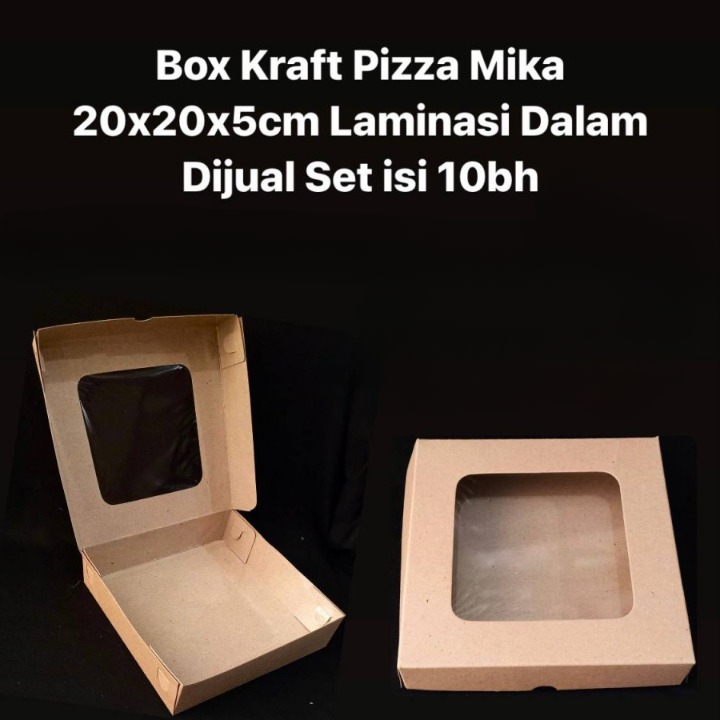 

10 Pcs Box Kraft Pizza 20x20x5cm Laminasi Dalam Model Jendela Mika