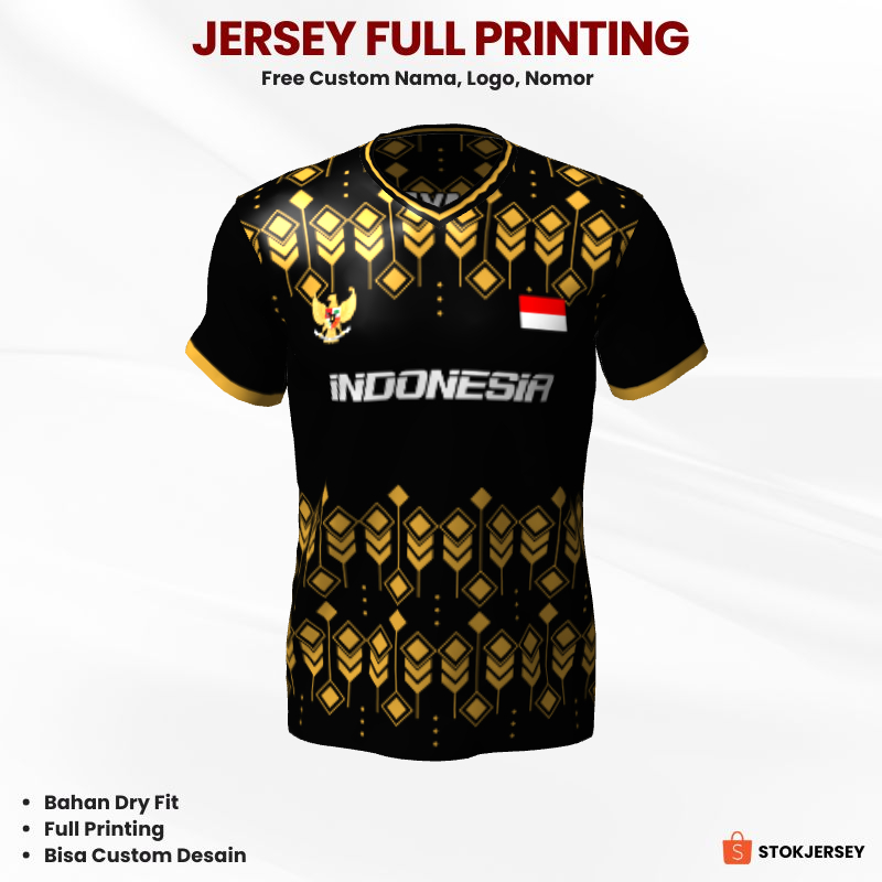 Kaos Jersey Baju Badminton Bulutangkis Olahraga Voli Futsal Lari - Jersey Futsal Hitam Gold Motif Ge