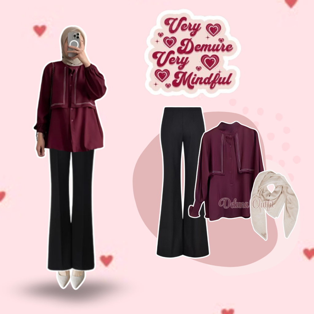 Deluna Outfit - 3 In One Set Hijab Style Outfit Korea Remaja Satu Set Outfit Korean Style Buat Kulia