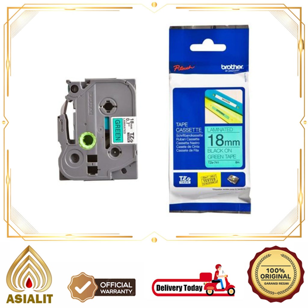 

Label Tape Brother TZE-741 Black On Green UK 18MM TZE741 TZE 741