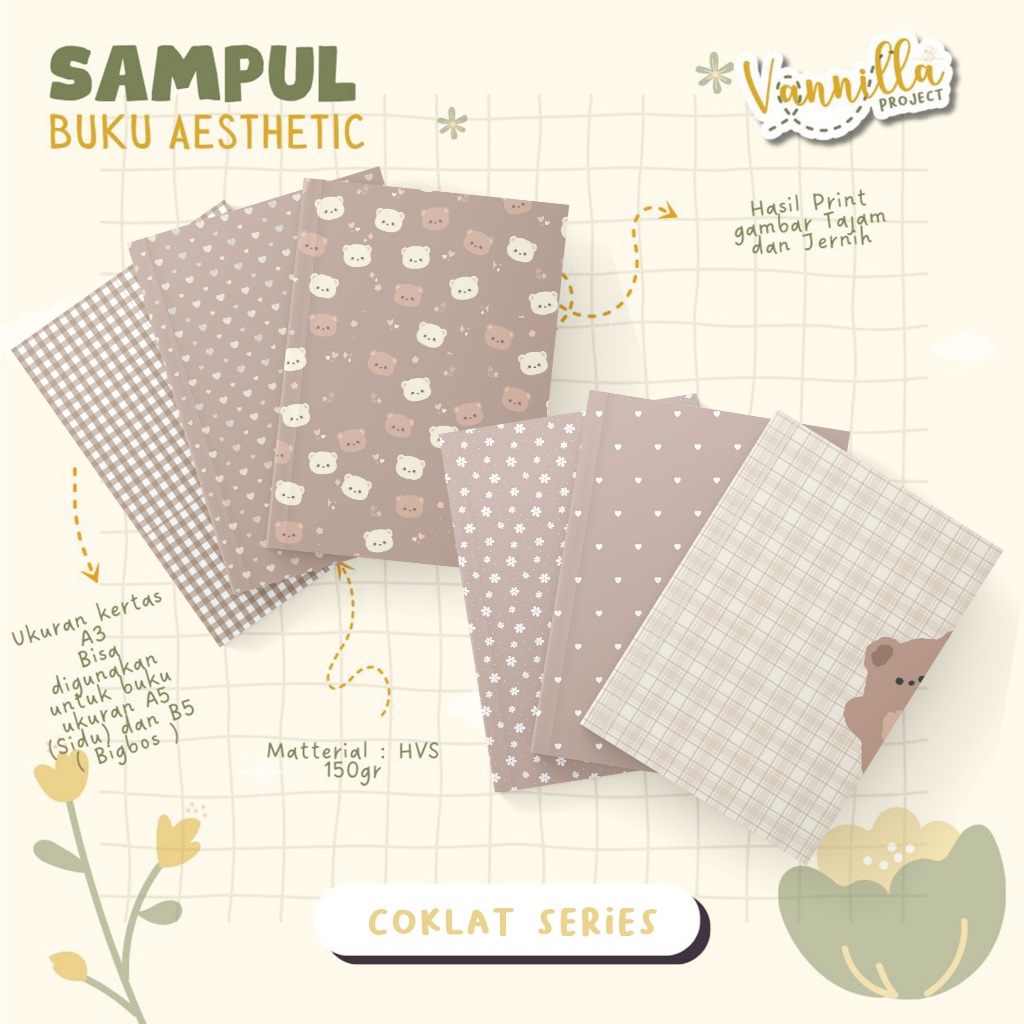 6 LEMBAR SAMPUL BUKU AESTHETIC WARNA COKLAT BROWN