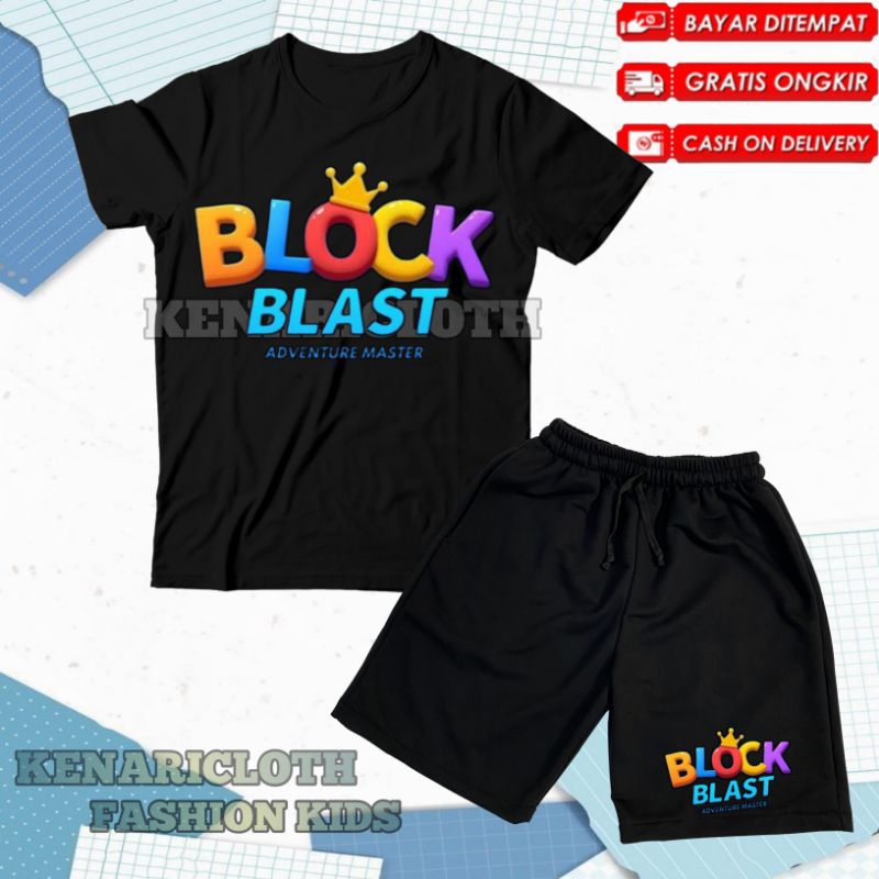 (BISA COD) Setelan Kaos anak usia 3-12 tahun motif Block blast set baju dan celana pendek Anak motif