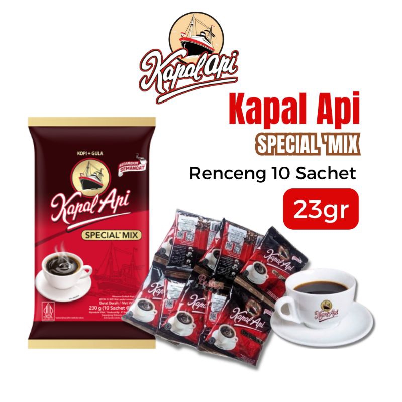 

Kopi KAPAL API Special MIX. 1 Renceng 23gr (ISI 10 Sachet) Kopi Hitam Bubuk Instan.