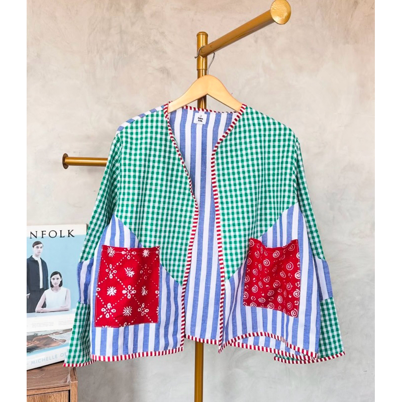 kamasera dima outer batik kotak hijau salur biru all size