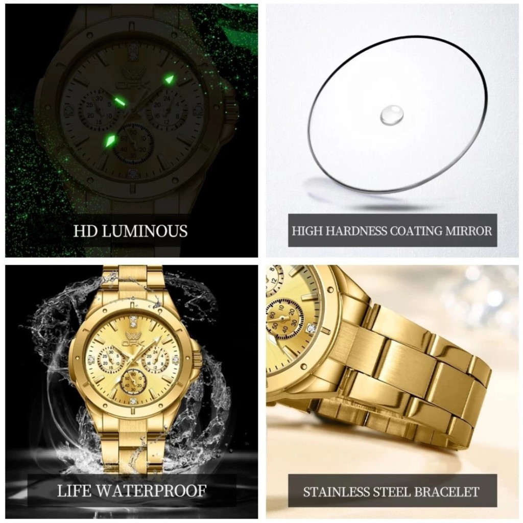 PWRFM JAM TANGAN COUPLE OPK TAHAN AIR 100% ORIGINAL GOLD EMAS STAINLESS STEEL LUXURY MEWAH MEN WOMEN
