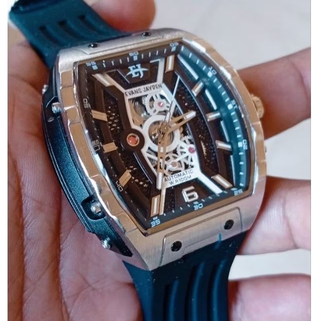 JAM LOKAL BRAND INDONESIA. EVANS JAYDEN AUTOMATIC. STAINLESS SHAFFIRE GLASS