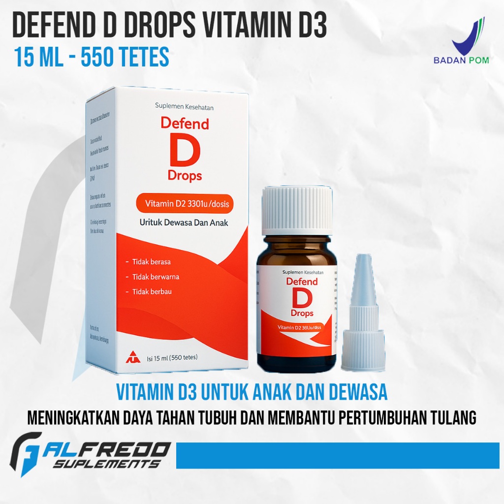 Defend D Drops Vitamin D3 330 IU / Tetes 15 ML Isi 550 Tetes Vitamin Anak