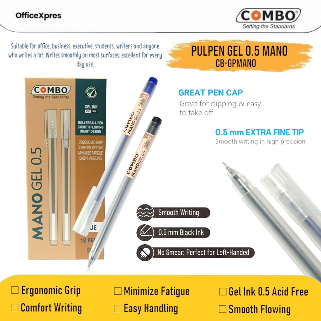 

PEN GEL 0.5 / Pulpen Gel 0.5 / Pena Gel / Ink Gel Pen MANO 0.5mm / Pulpen Gel Hitam / Pulpen Gel Biru