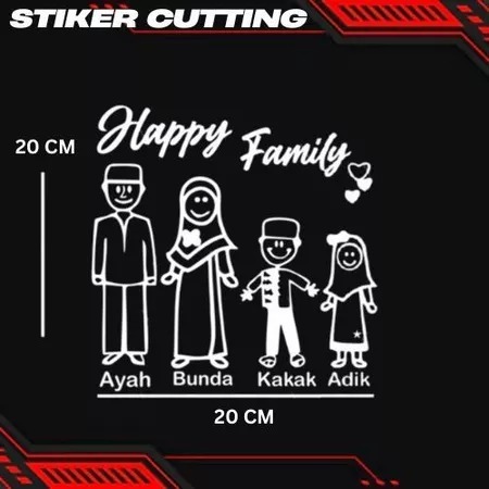 Stiker Cutting Happy Family 4 Orang untuk Kaca Mobil Laptop STICKER PUTIH