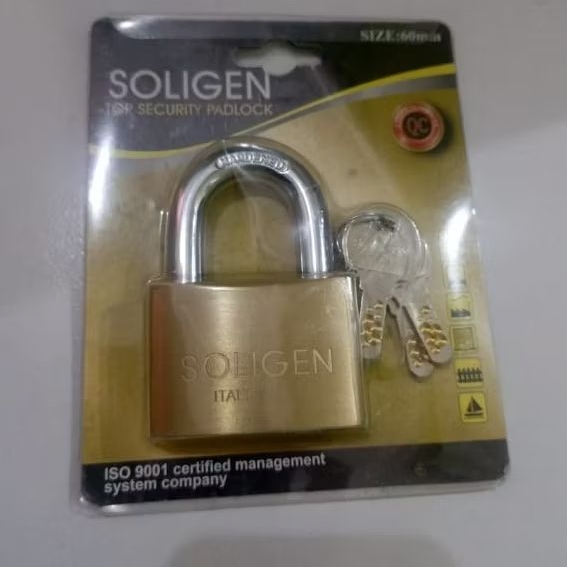 Gembok 60mm Soligen leher pendek gembok pagar Kuningan 60mm Soligen/gembok anti maling