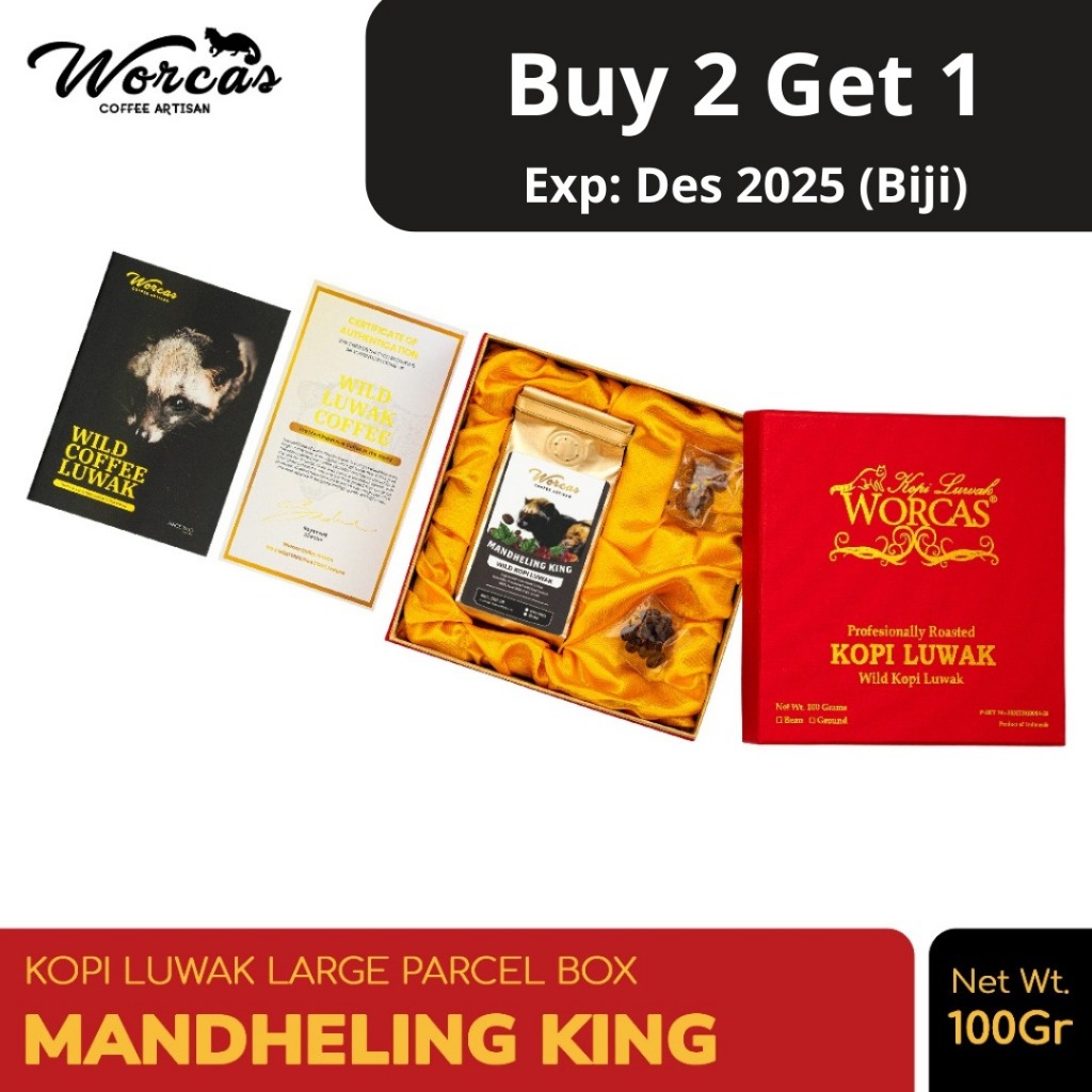 

WORCAS Kopi Luwak Liar Mandheling King 100gr - Large Gift Box Biasa