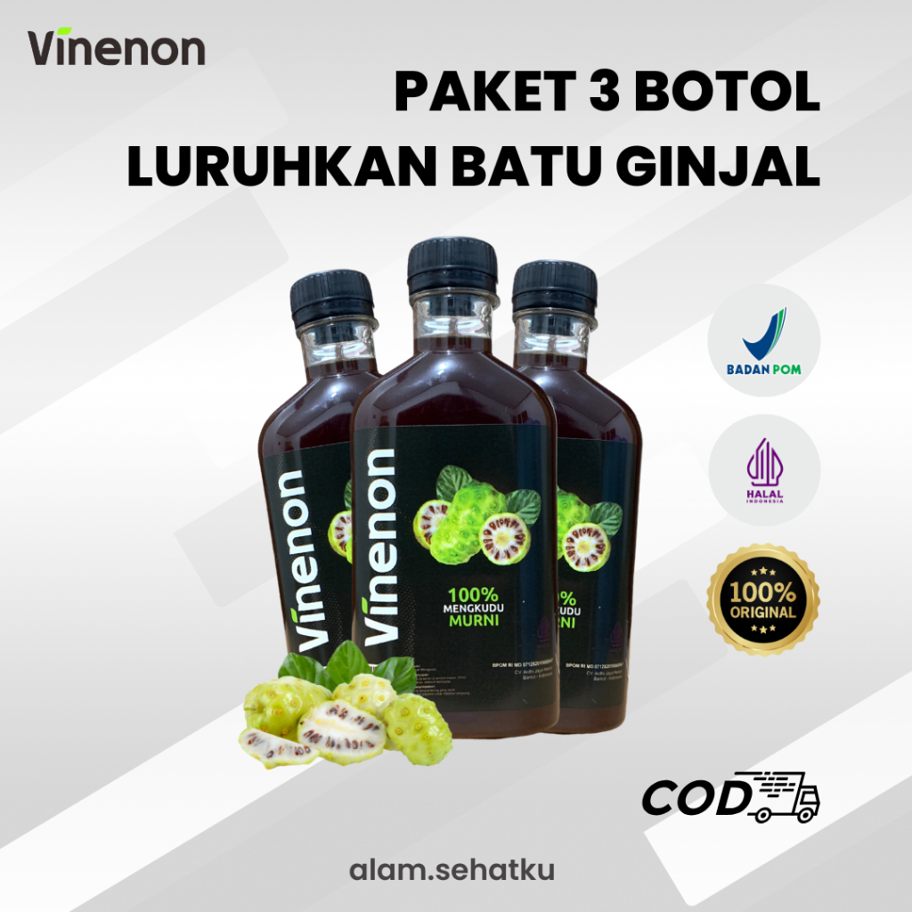 

Paket 3 Botol Vinenon - Ampuh Atasi Batu Ginjal - Cuka Mengkudu Murni 100% Alami - Halal BPOM COD