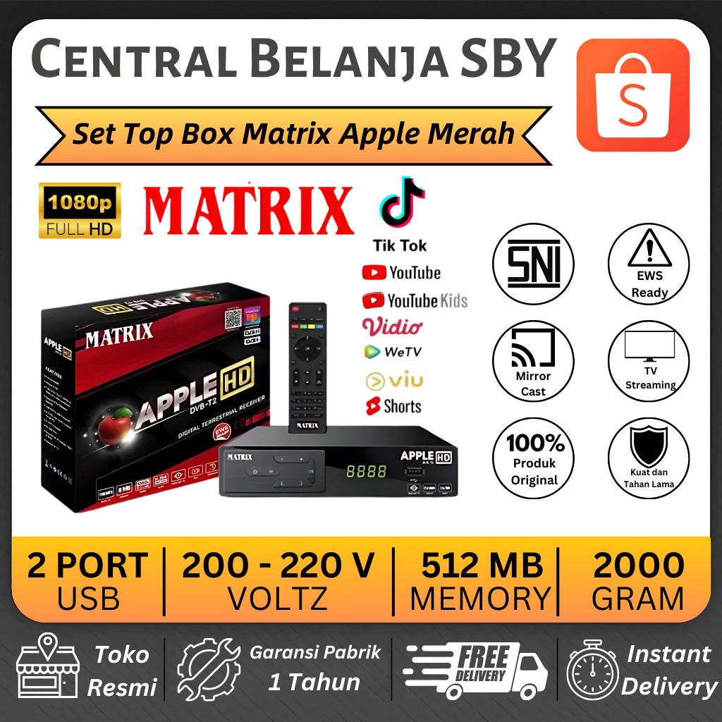 MATRIX STB Set Top Box HD DVBT2IP / STB TV Digital Apple Merah Apple Kuning Burger