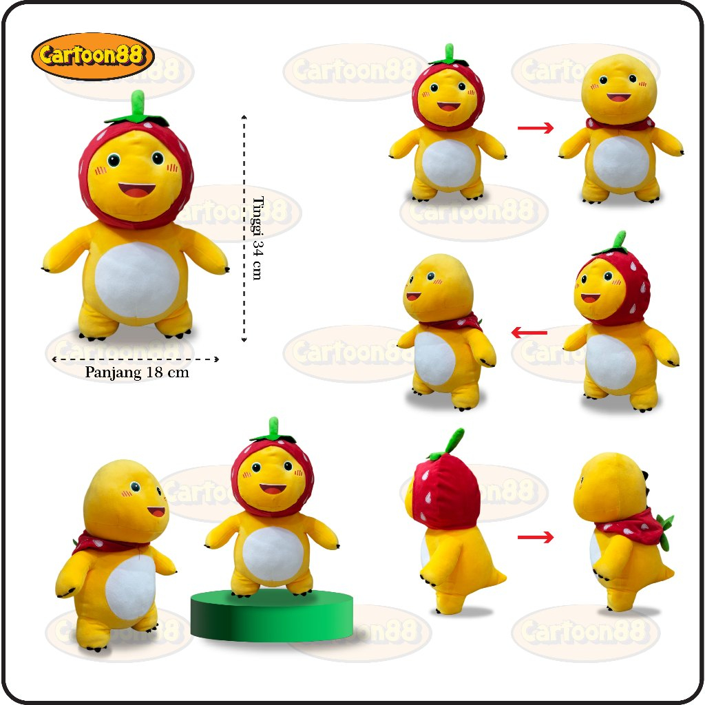 Boneka Dino Naloong Hoodie Strawberry  - Boneka Standing Dino Naloong Hoodie