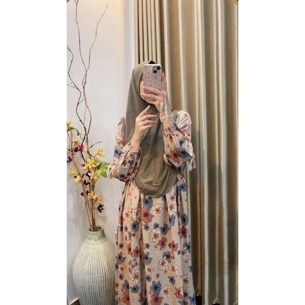 Dress Anjani Rayon Motif Premium Gamis Viral Kekinian Terbaru Bisa COD