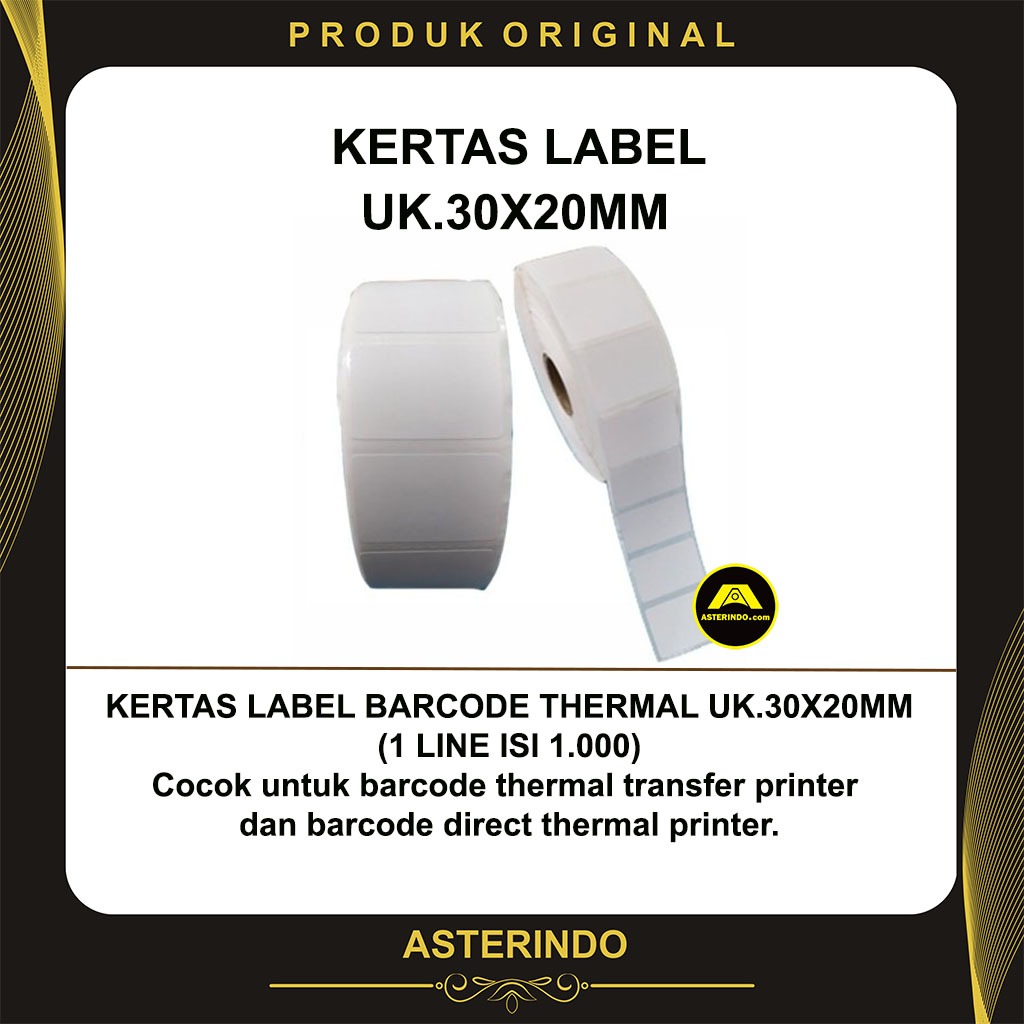 

Kertas Label Barcode Thermal Ukuran 30x20MM 30mm x 20mm 1 Line Isi 1000