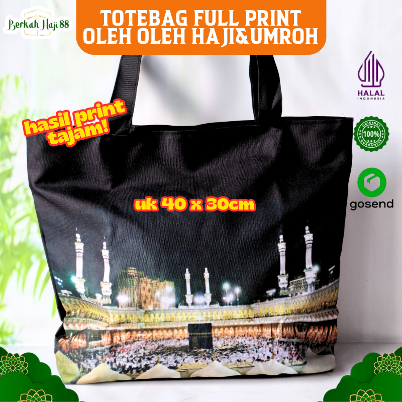 Tas Umroh Totebag Haji Wanita Lucu Oleh Oleh Haji & Umroh Tas Slempang Motif Mekkah Madinah