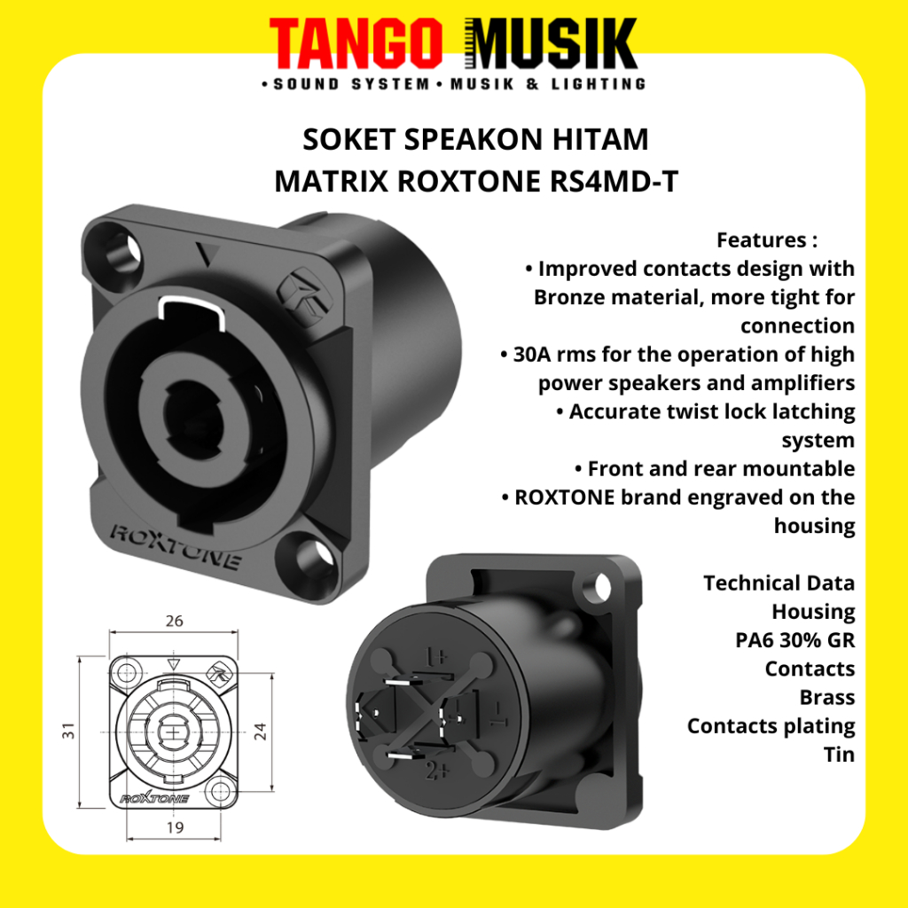 100% ORI SOKET SPEAKON HITAM MATRIX ROXTONE RS4MD-T ORIGINAL / SOKET SPIKON BMA ASLI SOCKET AMPLIFIE