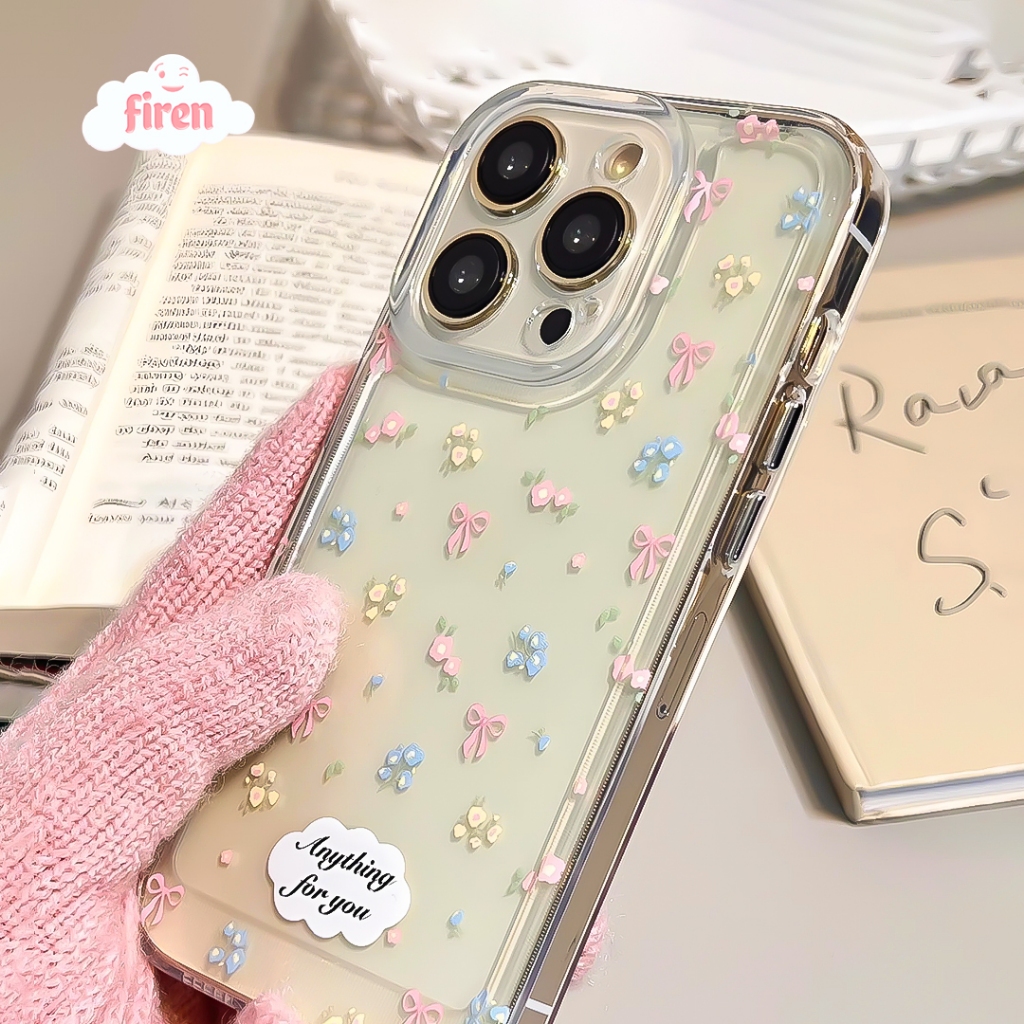 FIREN I Softcase Bening Bunga Pink Blue Clear Case Transparant Cuakepp Simple Anti Ribet Case For iP