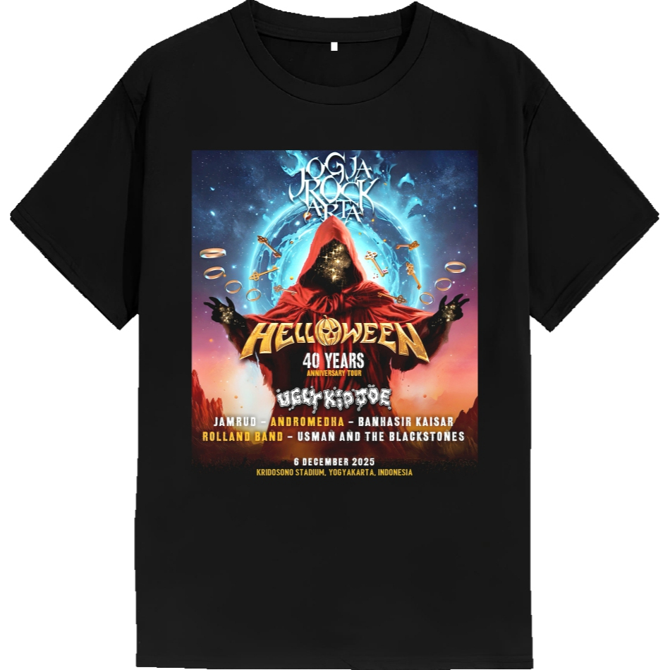 Kaos Jogjarockarta 2025 Baju Tshirt Band Helloween Kaos Musik Metal Pria