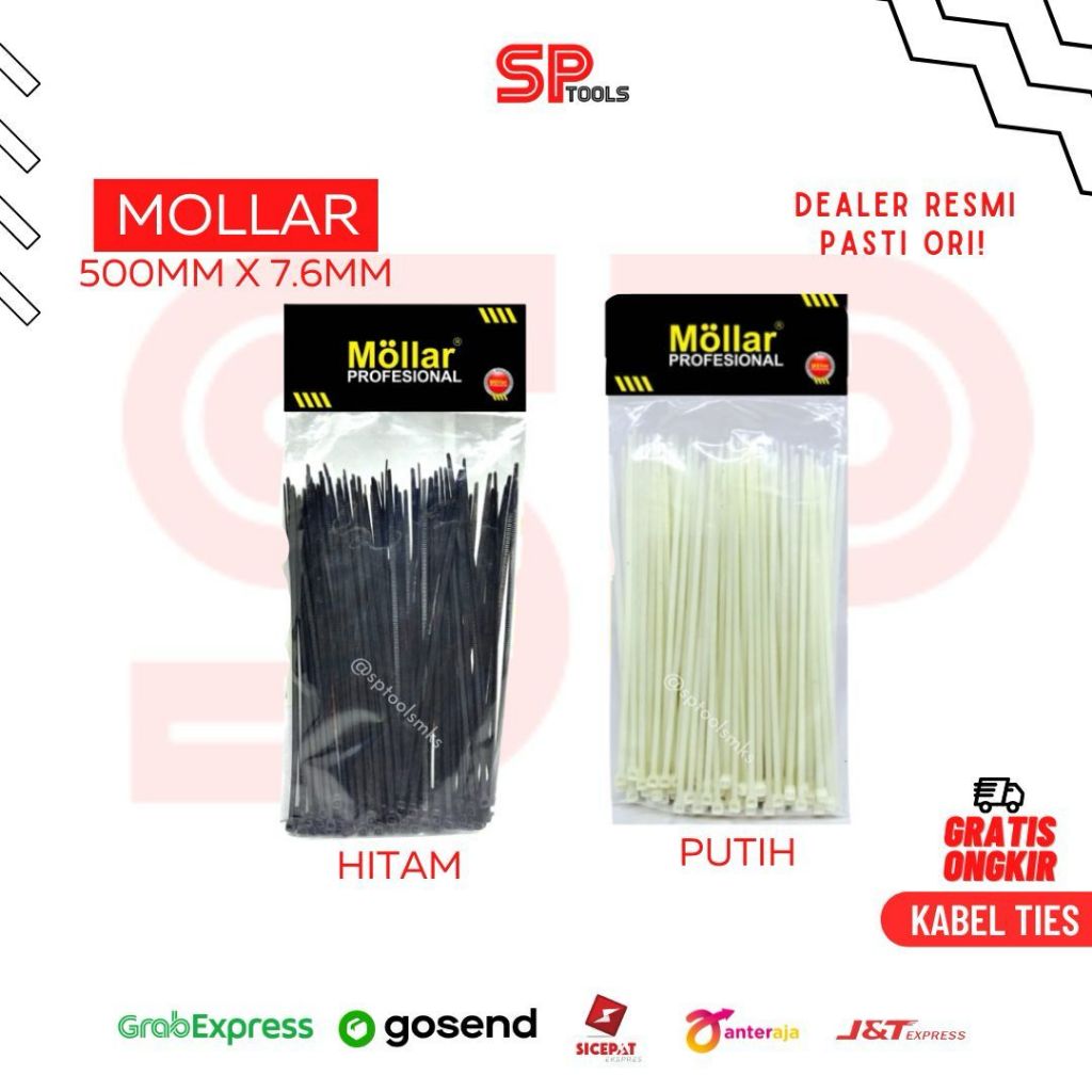 

KABEL TIES / TIS / TALI CABLE 500MM X 7.6MM / 50CM WHITE PUTIH / HITAM BLAK MOLLAR