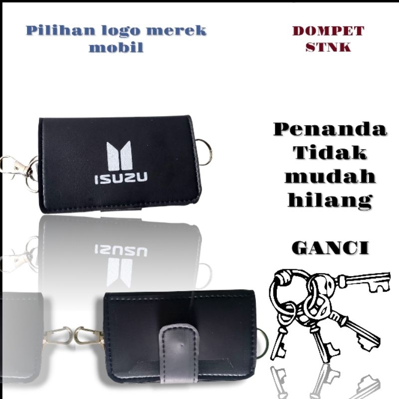 gantungan kunci STNK dan BPKB mobil warna hitam dan coklat berbahan kulit sintetis dan waterproof