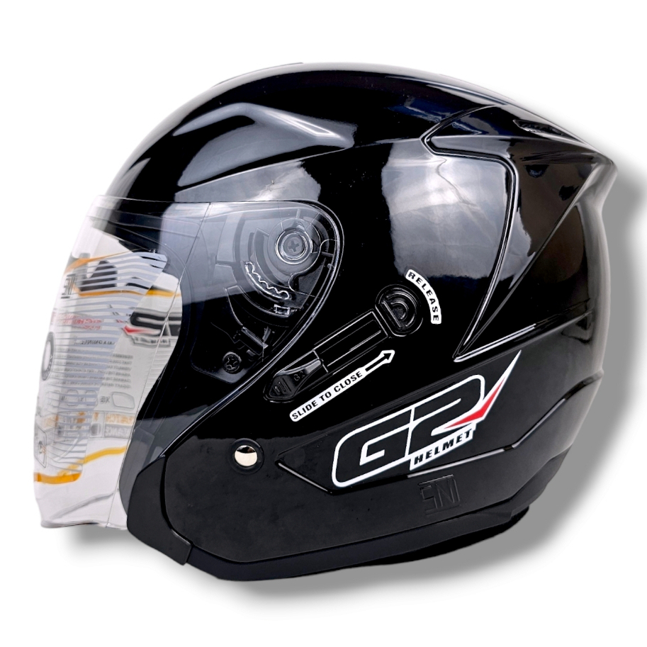 HELM G2 OPTIMAX HITAM GLOSSY | HELM HALF FACE DOUBLE VISOR