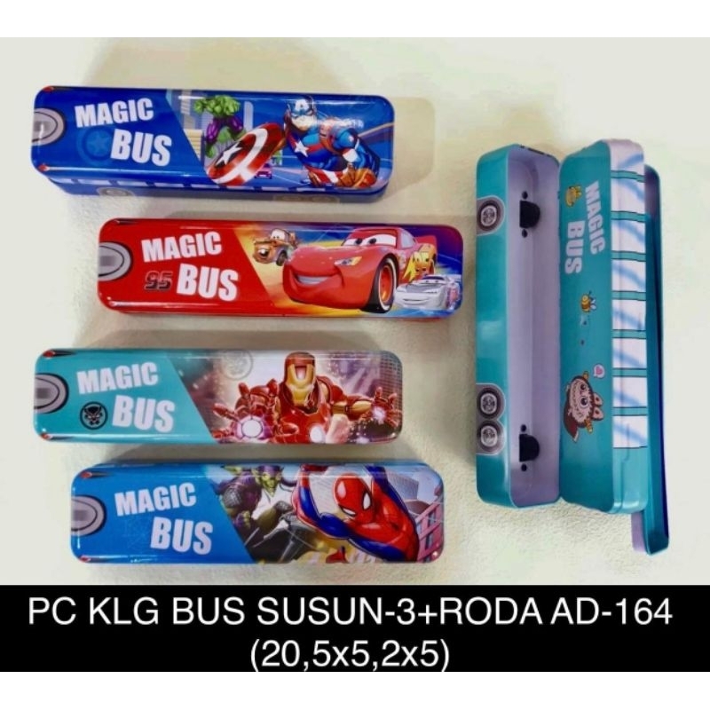 

Kotak/tempat/tepak Pensil Kaleng/seng Bus 3 susun roda/pensil case karakter AD 164