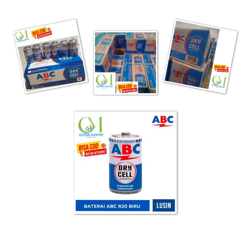 Baterai ABC R20 Biru 1 Lusin - 12 Pcs, Baterai Kering (Zinc-Carbon) 1.5V untuk Radio Besar, Senter I