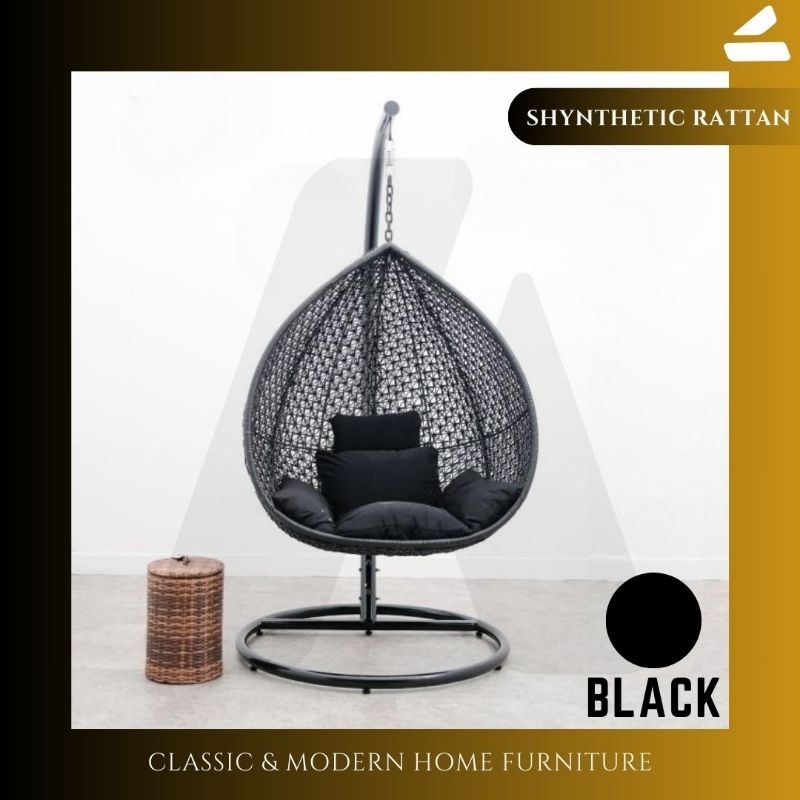 SET KURSI AYUNAN GANTUNG PIR ROTAN SINTETIS / BANGKU TERAS AYUNAN GOYANG DESAIN MINIMALIS