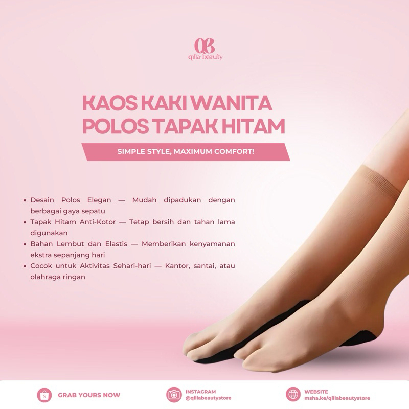 Kaos Kaki Wanita Polos Tapak Hitam - Woman Socks