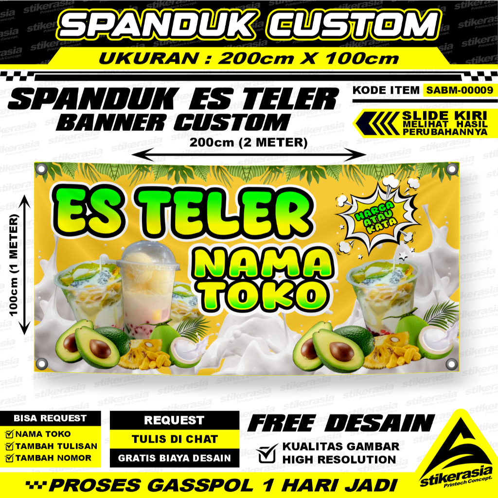 JASA CETAK SPANDUK CUSTOM ES TELER BANNER ES CAMPUR XBANNER MINUMAN JUS JUICE ESCAMPUR ESTELER BANER