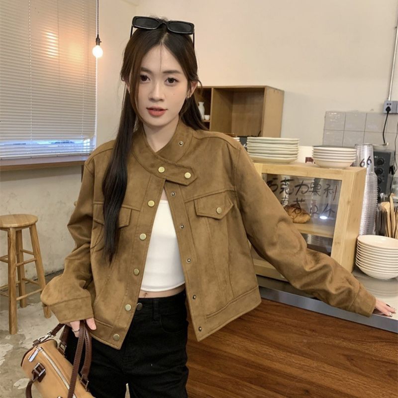 jaket wanita Suede lapis bulu angsa keren gaya korea