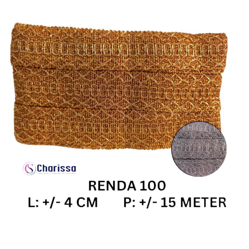 Renda mas 100 / renda emas / renda 4 cm / isi 15 meter / renda besar / renda lebar
