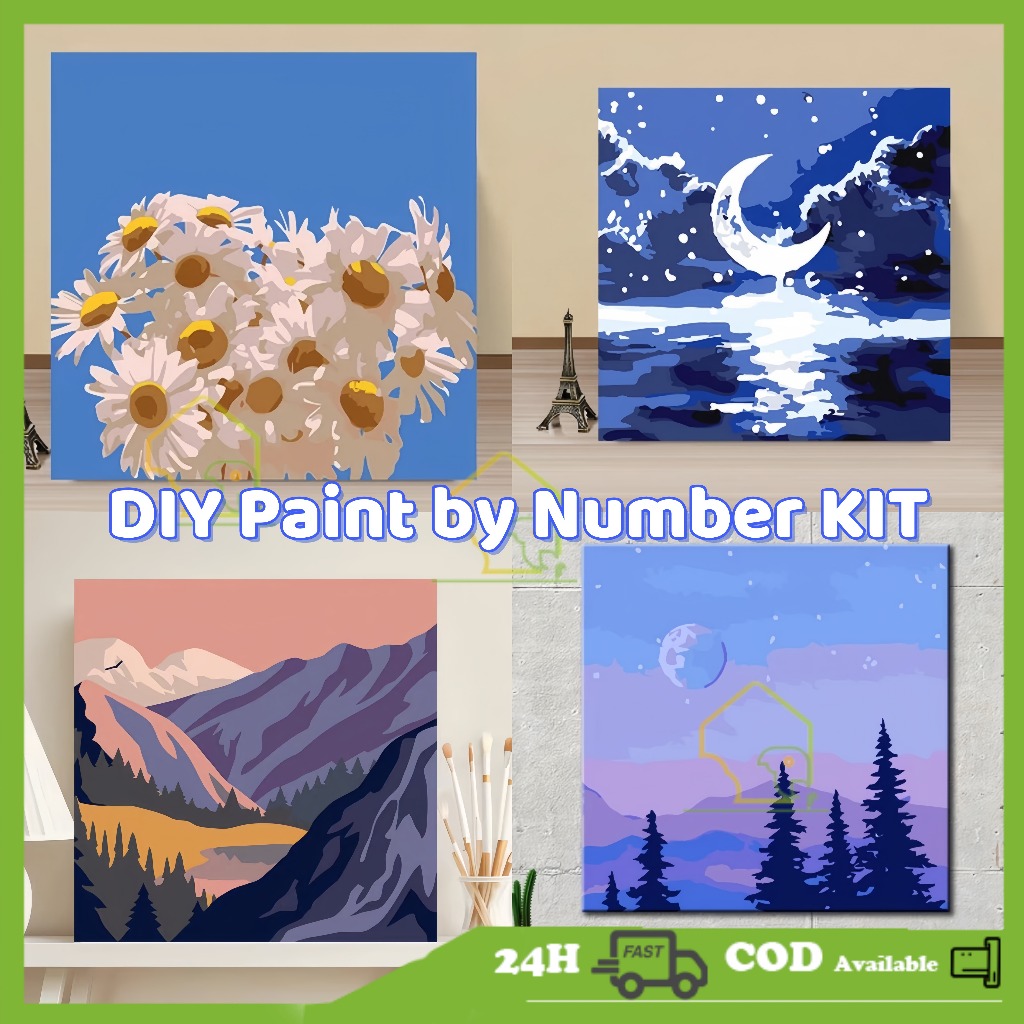 

【Harga-Terendah】COD Paint By Number 20x20cm View Series DIY Painting Kit Mewarnai Lukisan with Wooden Frame / Frame Digital Painting Landscape
