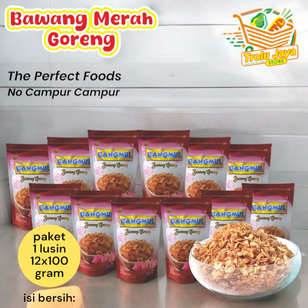

Bawang Goreng 12x100gram Asli Renyah Kriuk Premium Tanpa Campuran BangMul Trolujayastore