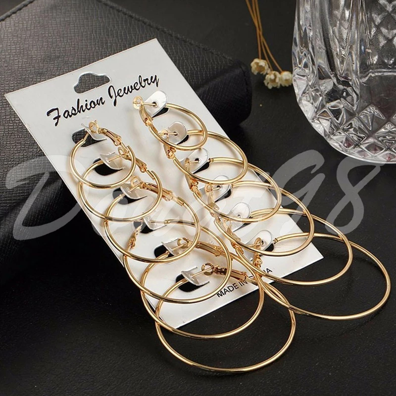 LIMITED 6 Pasang /Set Anting Bulat Hoop Wanita Earring / Anting Pesta Bulat Kecil Besar