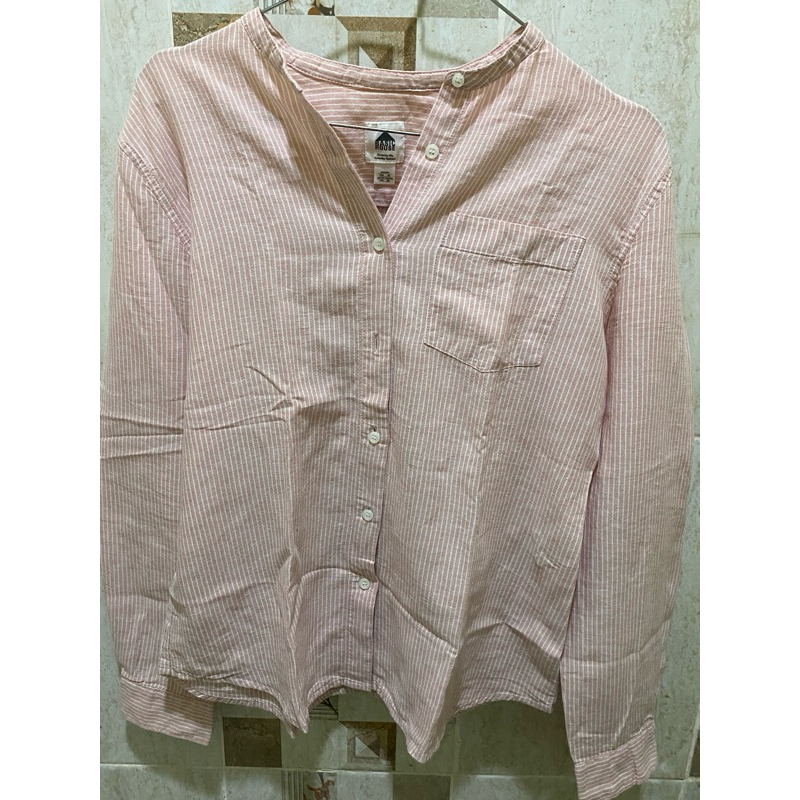 kemeja salur pink
