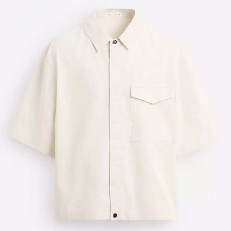 ZARA Men Washed Overshirt With Pocket Kemeja Luaran Pria Oyster White