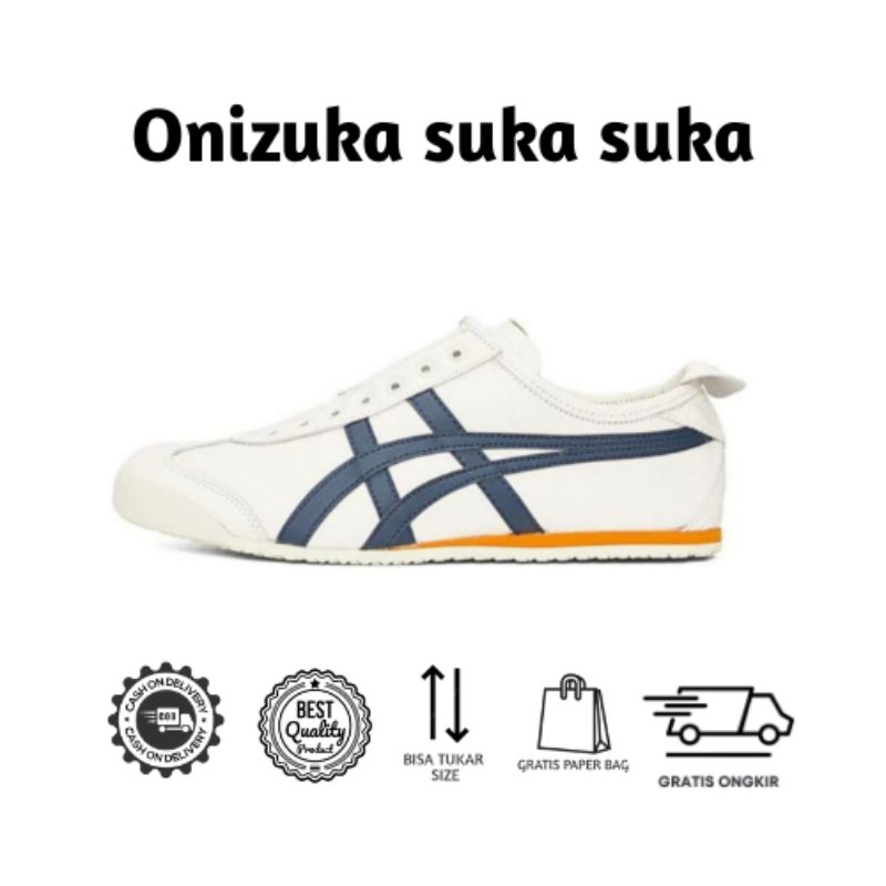 Sepatu Onitsuka Leather Slip On Navy Yellow