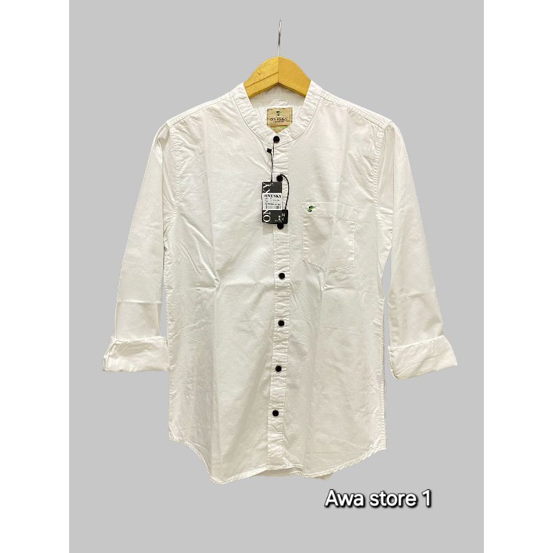 Kemeja Shanghai Pria Lengan Panjang Polos Putih