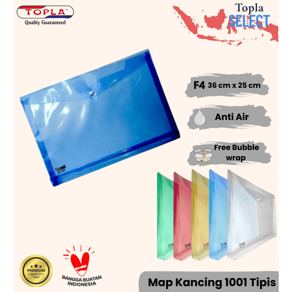 

TOPLA Map Kancing 1001 TIPIS File Folder Plastik Kertas ukuran Folio F4 Anti Air dan kuat