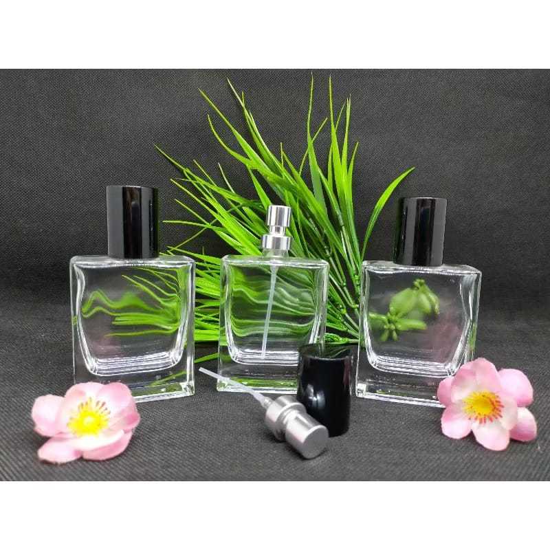 12pcs/Botol Kotak 50ml Press/Hitam/Silver/Botol Reffil Parfum/Isi  ulang/Botol Kaca Hmrs/Pakai alat