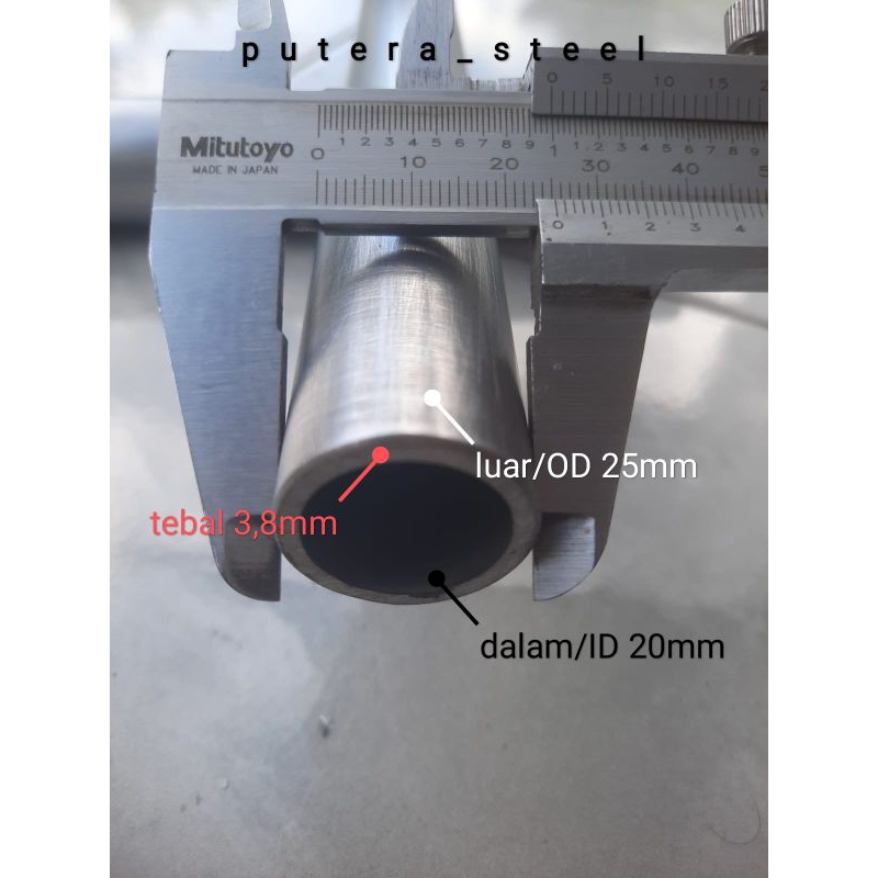 pipa besi seamles luar/OD 25mm dalam/ID 20mm tebal 3,8mm ukuran 60-100cm