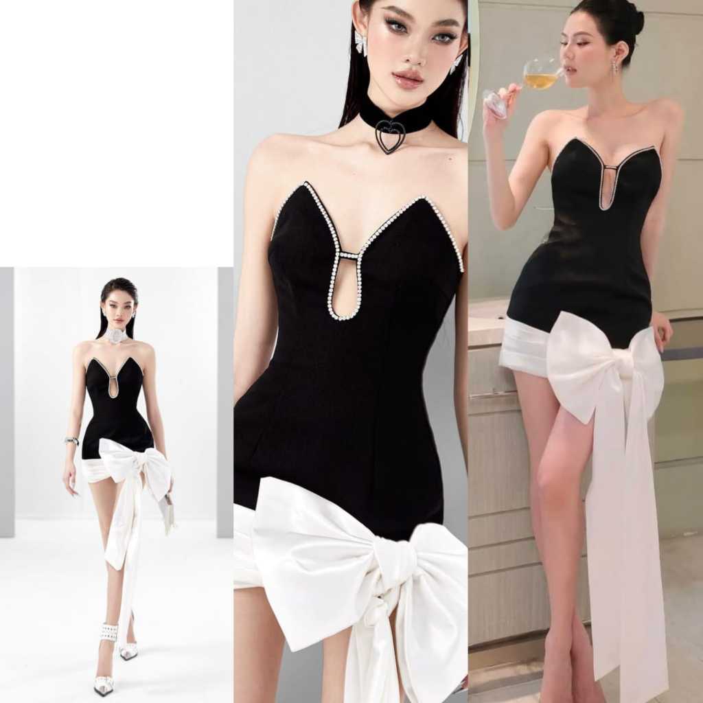 ‼️WITHEURSTYLEE‼️ DRESS SUPER PREMIUM VIETNAM VERY BIG RIBBON SEXY CLASSY FANCY ELEGANT AFTER PARTY 