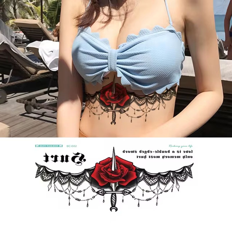 ZARIL Tato Temporer Seri BC-002 MAWAR JUNTAI size 24x14cm Anti Air tahan 2-4 hari TATO BASIC