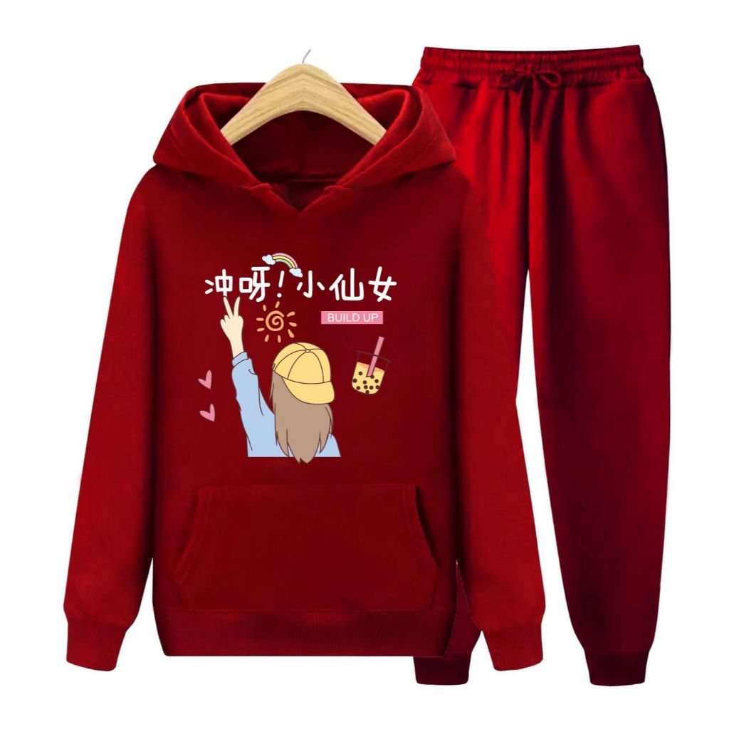 SETELAN SWEATER HOODIE ANAK BONEKA BUILD UP BOBBA USIA 4-13 TAHUN