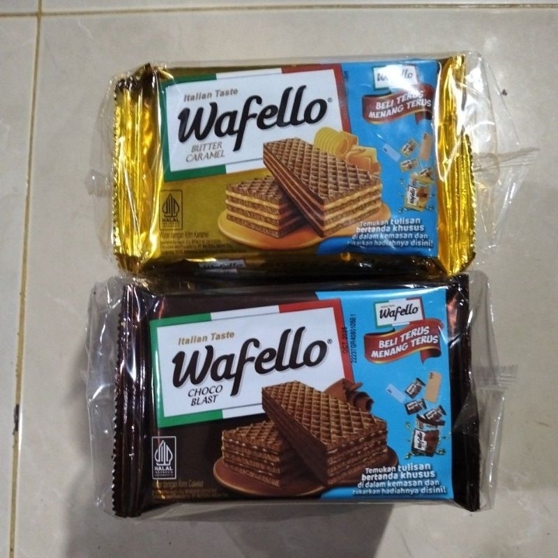 

Wafer Wafello rasa cokelat atau caramel per pak isi 10 x 43 gr.