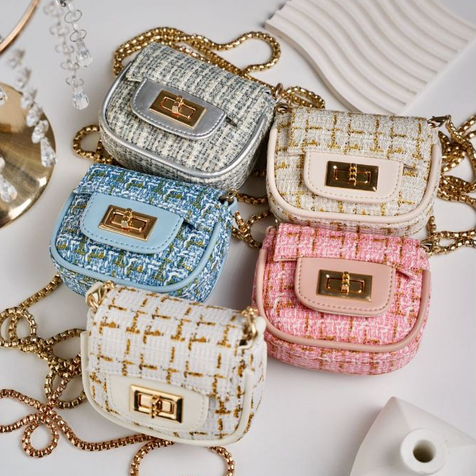 Tas Koin Tweed Tas Mini Rajut New Arrival