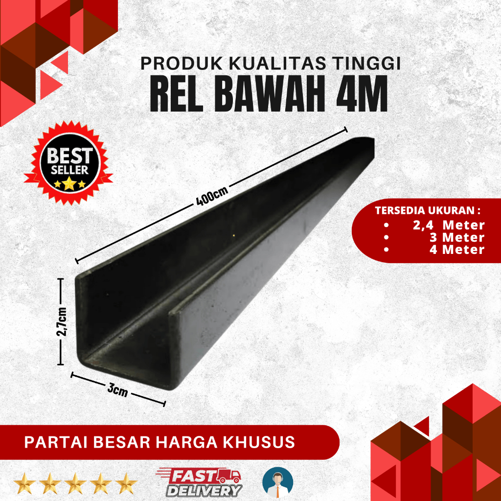 Rel BAWAH 4Meter - Rel Sliding tikung Pintu garasi - Rel Pintu Lipat Heavy Duty